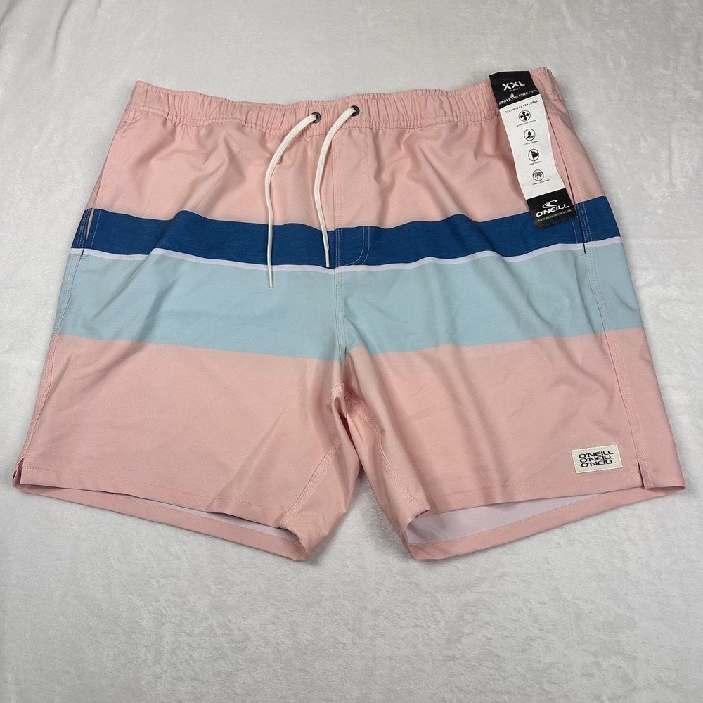 O'Neill Block Volley Swim Trunks Shorts 17" Above The Knee Stretch Pink Blue 2XL